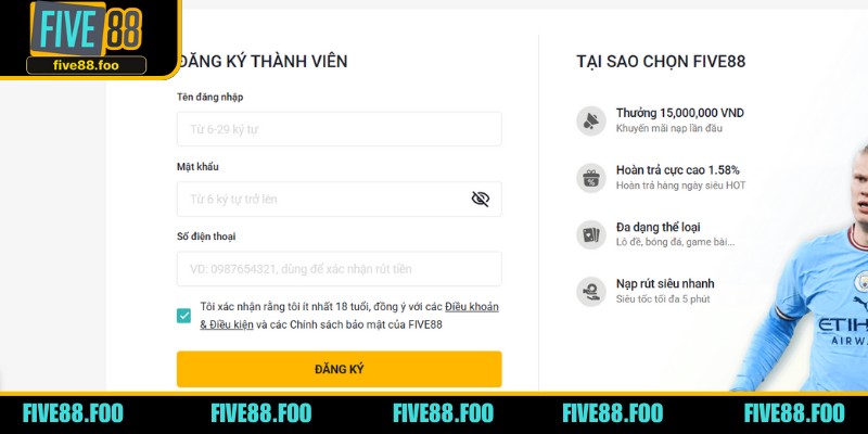 Các bước đăng ký Five88 đơn giản giúp newbie dễ thao tác